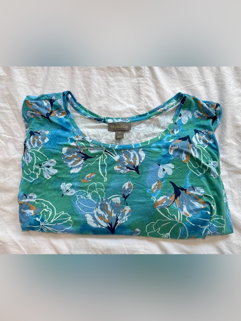 Style & Co. Women's Teal Floral Scoop Neck Dress
